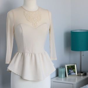 Cream Color Blouse w/Beaded Embroidery